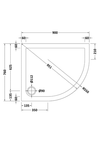 Nuie NTP102 Offset Quadrant Shower Tray 900 x 760mm RH, White