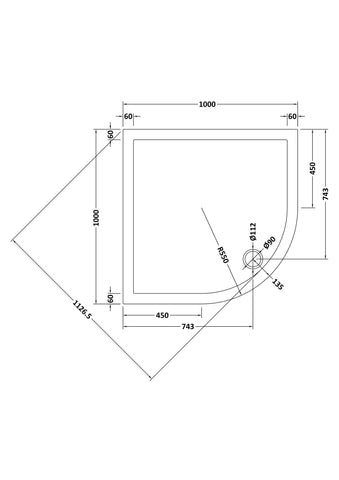 Nuie NTP107 Quad Shower Tray 1000 x 1000mm, White