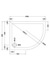 Nuie NTP109 Offset Quad Shower Tray RH 1000 x 800mm, White