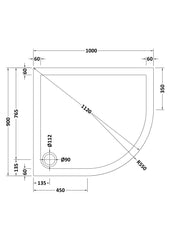 Nuie NTP111 Offset Quad Shower Tray 1000 x 900mm RH, White