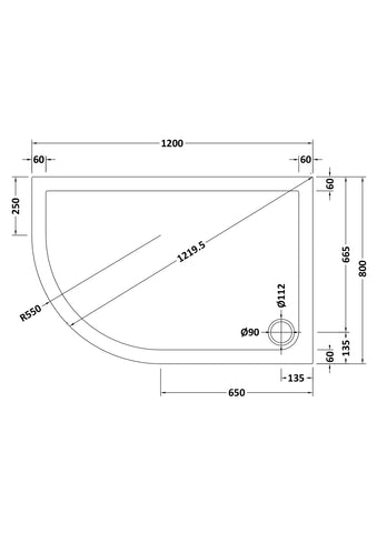 Nuie NTP112 Offset Quad Shower Tray LH 1200 x 800mm, White