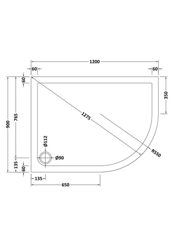 Nuie NTP115 Offset Quad Shower Tray RH 1200 x 900mm, White