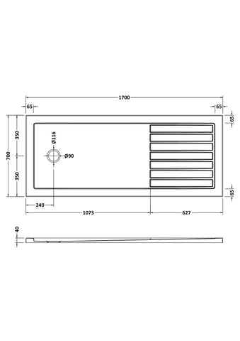 Nuie NTP1770 Rectangular Walk-In Shower Tray 1700 x 700, White