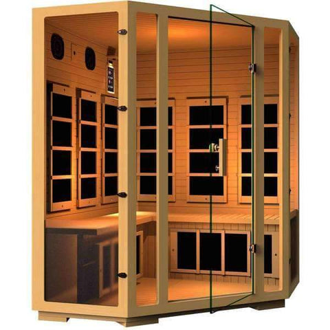 JNH Lifestyles Joyous 4 Person Corner Design Joyous Canadian Hemlock Wood Carbon Fiber Far Infrared Sauna - Houux