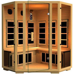 JNH Lifestyles Joyous 4 Person Corner Design Joyous Canadian Hemlock Wood Carbon Fiber Far Infrared Sauna - Houux