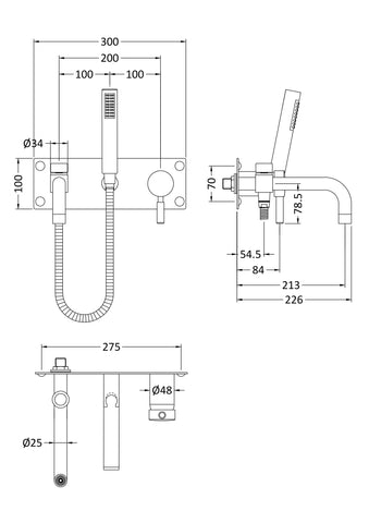 Hudson Reed PK350 Tec Single Lever Wall Mounted Bath Shower Mixer, Chrome