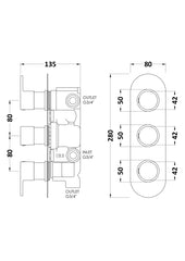 Hudson Reed RNDTR03 Round Triple Valve with Diverter, Chrome