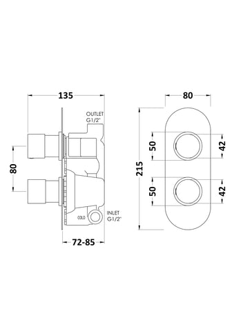 Hudson Reed RNDTW01 Round Twin Valve, Chrome