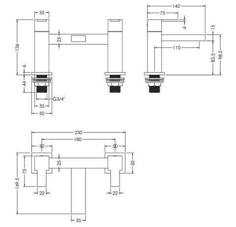 Nuie SAN303 Sanford Deck Mounted Bath Filler, Chrome