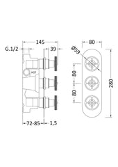 Hudson Reed SIWTR02 Industrial Triple Valve, Chrome