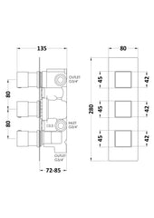 Hudson Reed SQRTR03 Square Triple Valve with Diverter, Chrome