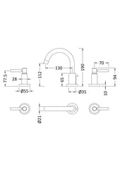 Hudson Reed TEL337 Tec Lever 3 Tap Hole Basin Mixer, Chrome