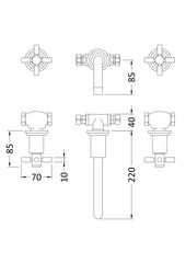 Hudson Reed TEX317 Tec Crosshead Wall Mounted Basin Mixer, Chrome