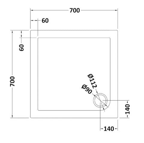 Nuie TR71002 Square Shower Tray 700 x 700mm, Slate Grey