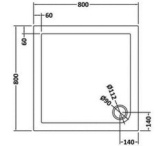 Nuie TR71006 Square Shower Tray 800 x 800mm, Slate Grey