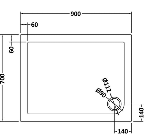 Nuie TR71007 Rectangular Shower Tray 900 x 700mm, Slate Grey