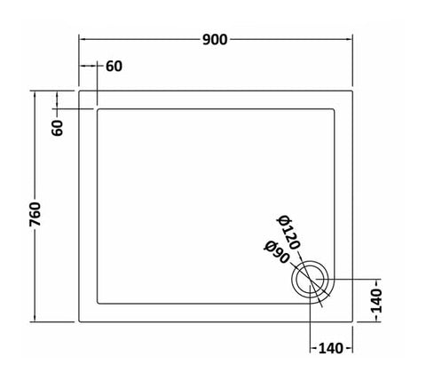 Nuie TR71008 Rectangular Shower Tray 900 x 760mm, Slate Grey