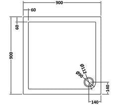 Nuie TR71010 Square Shower Tray 900 x 900mm, Slate Grey