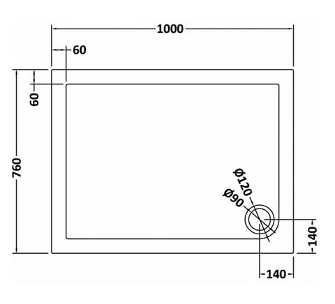 Hudson Reed TR71012 Rectangular Shower Tray 1000 x 760mm, Slate Grey