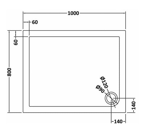 Nuie TR71013 Rectangular Shower Tray 1000 x 800mm, Slate Grey