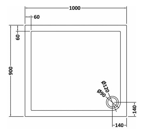 Hudson Reed TR71014 Rectangular Shower Tray 1000 x 900mm, Slate Grey