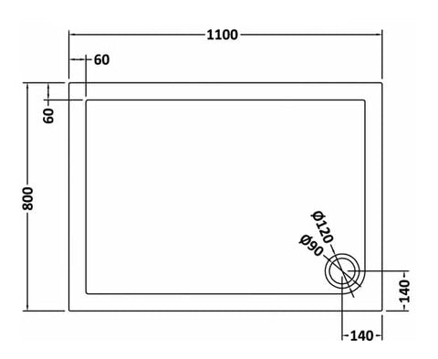 Hudson Reed TR71018 Rectangular Shower Tray 1100 x 800mm, Slate Grey