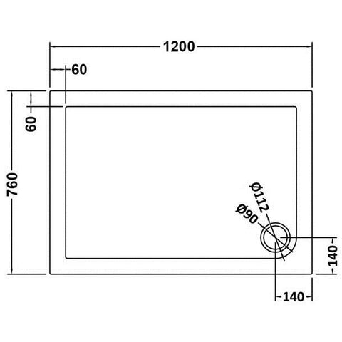 Hudson Reed TR71022 Rectangular Shower Tray 1200 x 760mm, Slate Grey