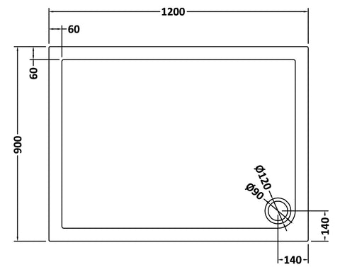 Hudson Reed TR71024 Rectangular Shower Tray 1200 x 900mm, Slate Grey