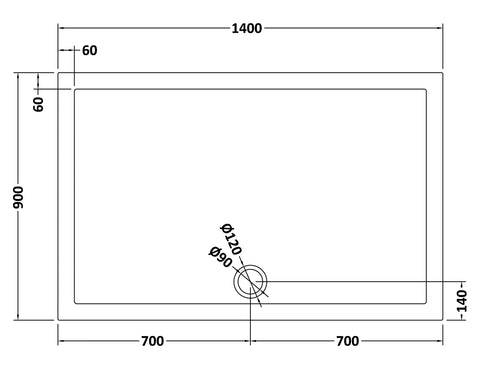 Hudson Reed TR71034 Rectangular Shower Tray 1400 x 900mm, Slate Grey