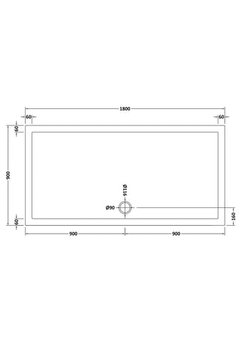 Hudson Reed TR71074 Rectangular Shower Tray 1800 x 900mm, Slate Grey