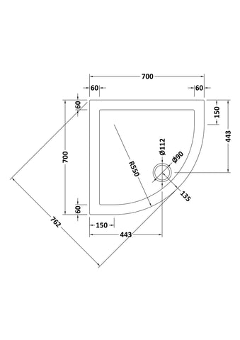 Hudson Reed TR71096 Quadrant Shower Tray 700 x 700mm, Slate Grey