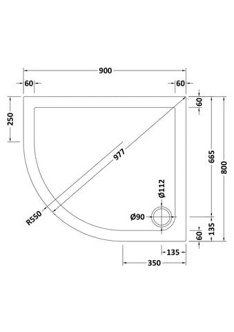 Hudson Reed TR71103 Offset Quadrant Shower Tray LH 900 x 800mm, Slate Grey