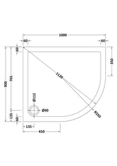 Hudson Reed TR71111 Offset Quadrant Shower Tray RH 1000 x 900mm, Slate Grey