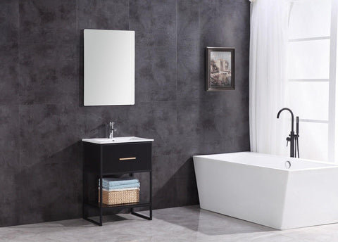Legion Furniture WH7024-BB-PVC 24" Black Finish Sink Vanity With Black Metal Frame, PVC - Houux