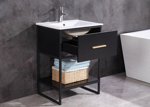 Legion Furniture WH7024-BB-PVC 24" Black Finish Sink Vanity With Black Metal Frame, PVC - Houux