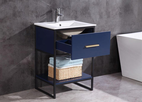 Legion Furniture WH7024-BL-PVC 24" Blue Finish Sink Vanity With Black Metal Frame, PVC - Houux