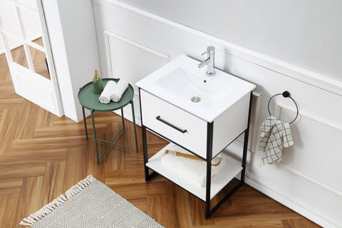 Legion Furniture WH7024-WH 24" White Finish Sink Vanity With Black Metal Frame - Houux