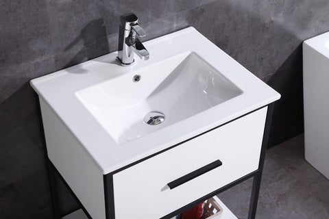 Legion Furniture WH7024-WH-PVC 24" White Finish Sink Vanity With Black Metal Frame, PVC - Houux