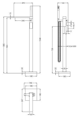 Nuie WIN321 Windon Freestanding Bath Shower Mixer, Chrome