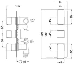 Nuie WIN4TR03 Windon Triple Thermostatic Valve With Diverter, Matt Black