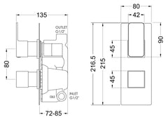 Nuie WIN4TW01 Windon Twin Thermostatic Valve, Matt Black