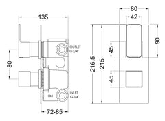 Nuie WIN4TW02 Windon Twin Thermostatic Valve With Diverter, Matt Black