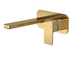 Nuie WIN828 Windon Wall Mounted 2 Tap Hole Basin Mixer With Plate, Brushed Brass