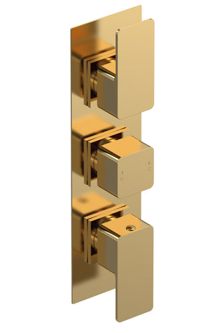 Nuie WIN8TR02 Windon Triple Thermostatic Valve, Brushed Brass