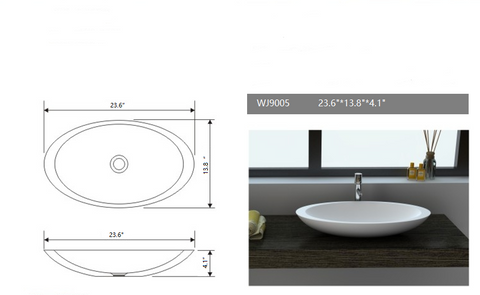 Legion Furniture WJ9005-W 23.6" White Matt Solid Surface Bowl, No Faucet - Houux