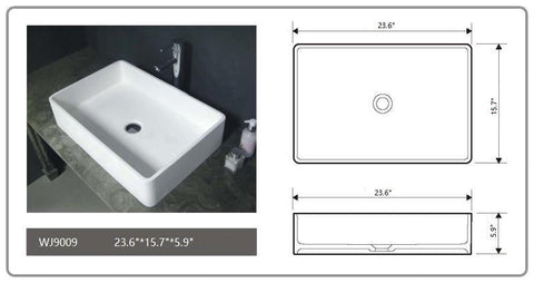 Legion Furniture WJ9009-W 23.6" White Matt Solid Surface Bowl, No Faucet - Houux