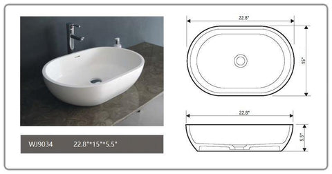 Legion Furniture WJ9034-W 22.8" White Matt Solid Surface Bowl, No Faucet - Houux