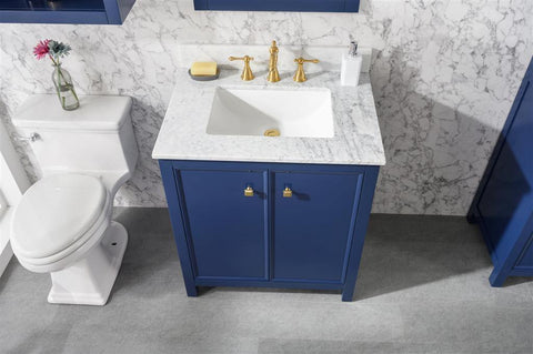 Legion Furniture WLF2130-B 30" Blue Finish Sink Vanity Cabinet With Carrara White Top - Houux