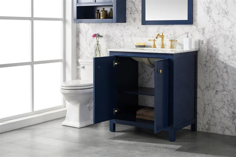 Legion Furniture WLF2130-B 30" Blue Finish Sink Vanity Cabinet With Carrara White Top - Houux