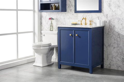 Legion Furniture WLF2130-B 30" Blue Finish Sink Vanity Cabinet With Carrara White Top - Houux